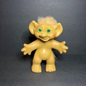 Vintage 1960s Eegee Troll Doll w/ Swival Head, Light Orange Hair & Green Eyes 6"